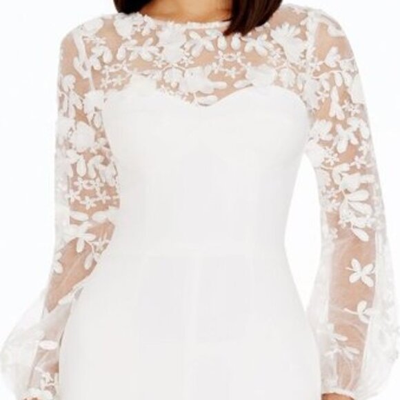 Dress the Population White Mila XS Lace Long Sleeve Jumpsuit
